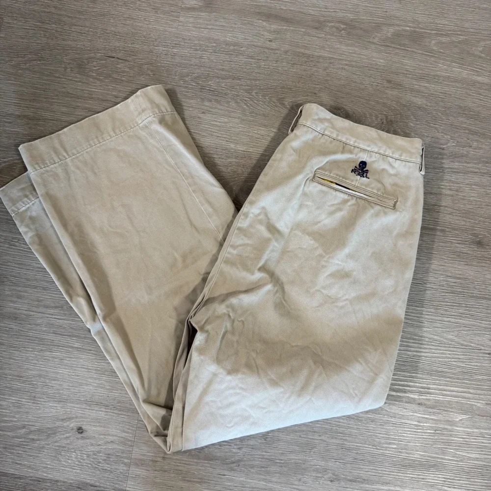 Vtg Ralph Lauren Rugby Chino Pants Mens 34x30 Tan Skull Crossbones Cotton Khaki